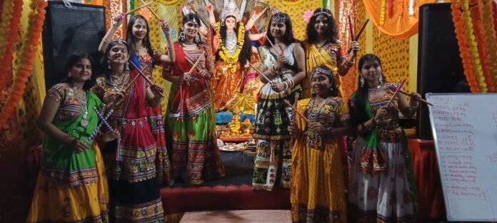 Dandiya and Garba dance performers during Navratri celebrations, similar to Dandiya nights held in Chandigarh and Panchkula