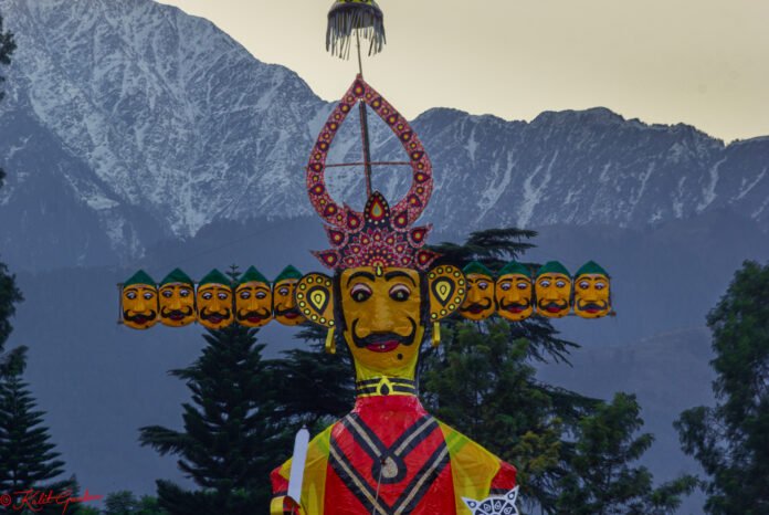 A large ten-headed Ravana effigy prepared for Dussehra celebrations, the same tradition marked across Chandigarh, Mohali, Panchkula and Zirakpur