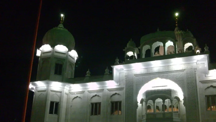 Gurdwara Nada Sahib, Panchkula, at night Gurdwara Nada Sahib in Panchkula at night, its white facade, domes and arched entrance lit by rows of lights