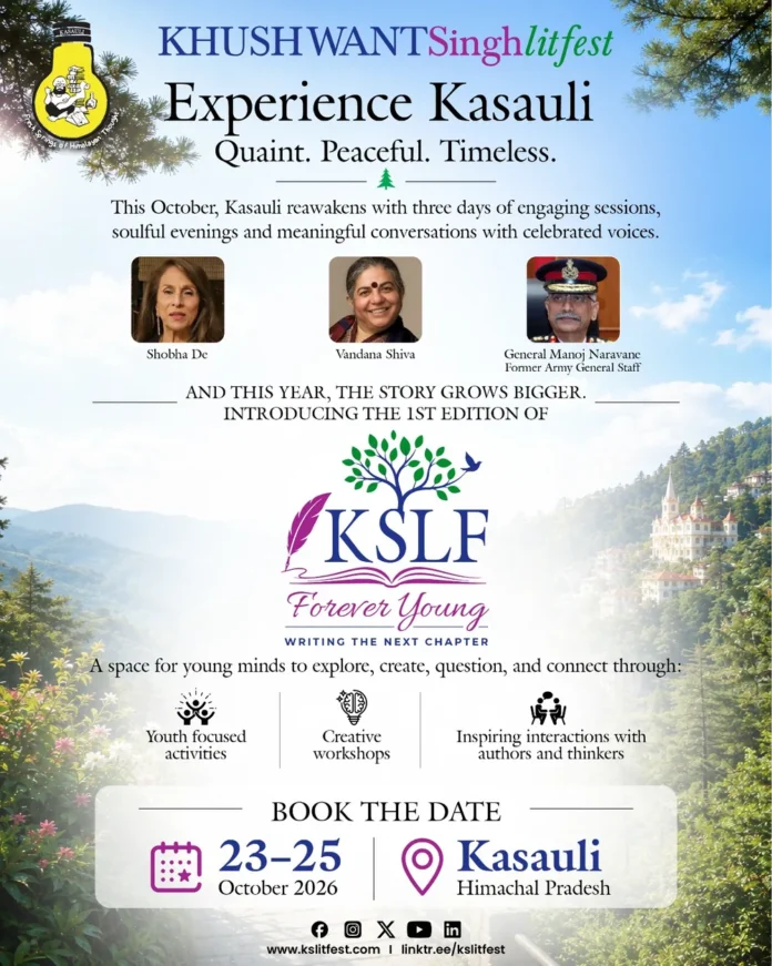 Khushwant Singh Literary Festival 2026 Book the Date poster for Kasauli, 23–25 October