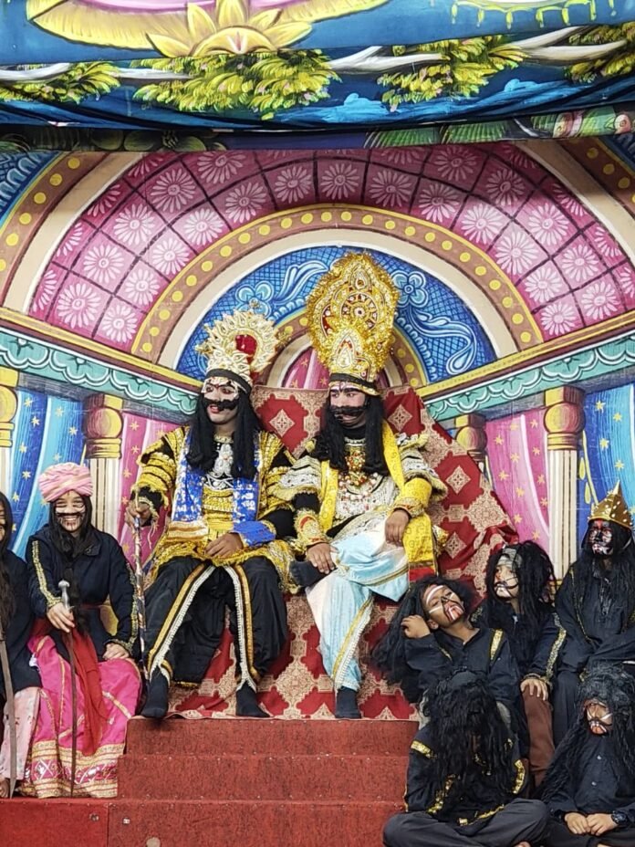 Costumed Ramlila stage performance depicting Ravana and Meghnath, similar to Ramlila committees staged across Chandigarh sectors