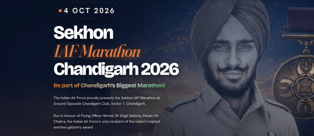 Sekhon Iaf Marathon Chandigarh 2026 Poster, 4 October, With Flying Officer Nirmal Jit Singh Sekhon And His Param Vir Chakra