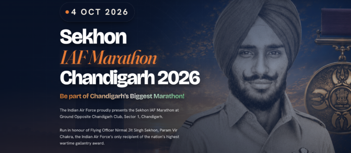 Sekhon IAF Marathon Chandigarh 2026 poster, 4 October, with Flying Officer Nirmal Jit Singh Sekhon and his Param Vir Chakra